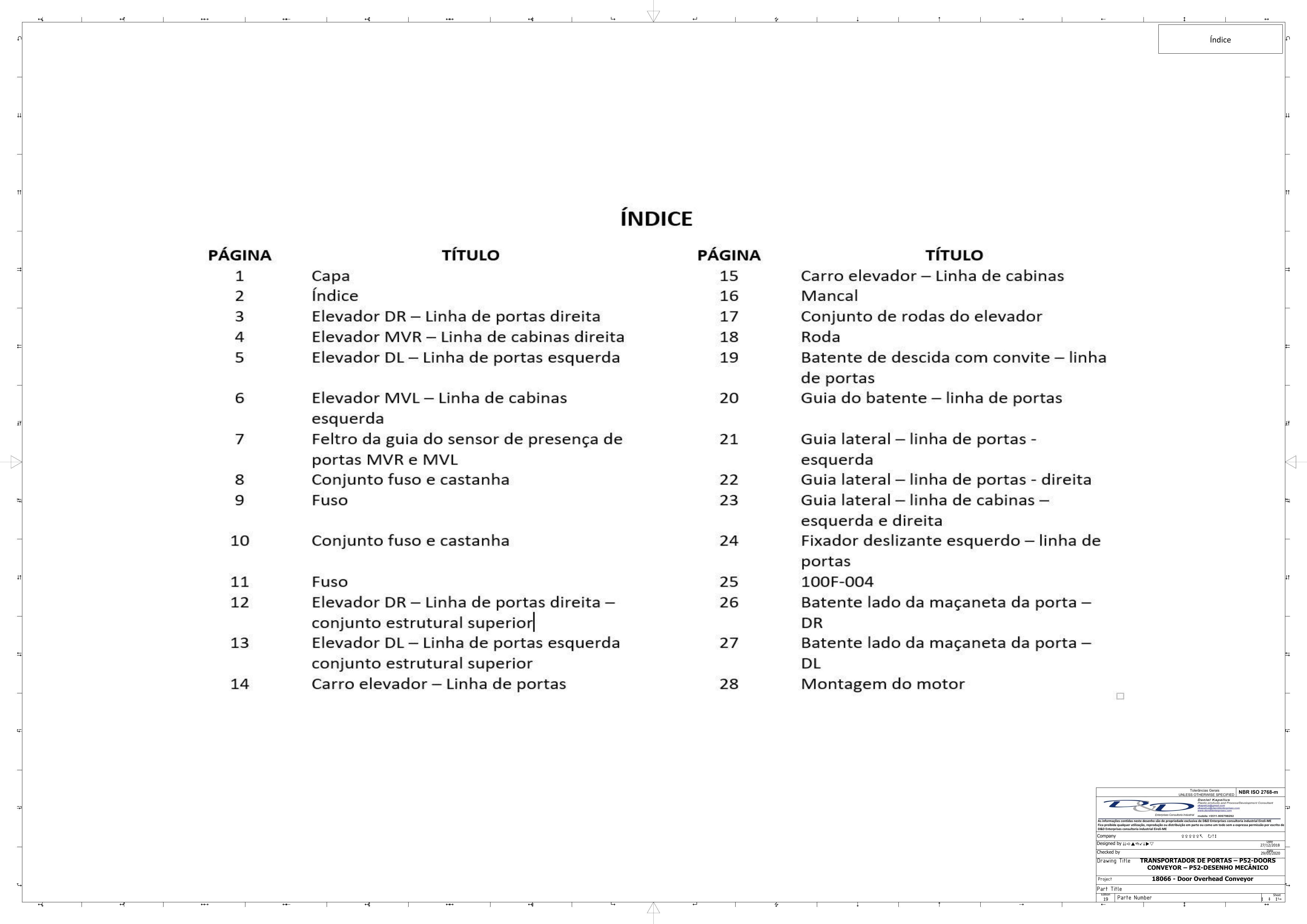 Índice técnico do projeto